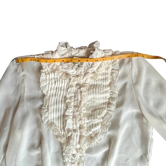 White Stag - Off White Ruffle Collar Button Down - S - Chiffon / Sheer - Picture 7 of 12